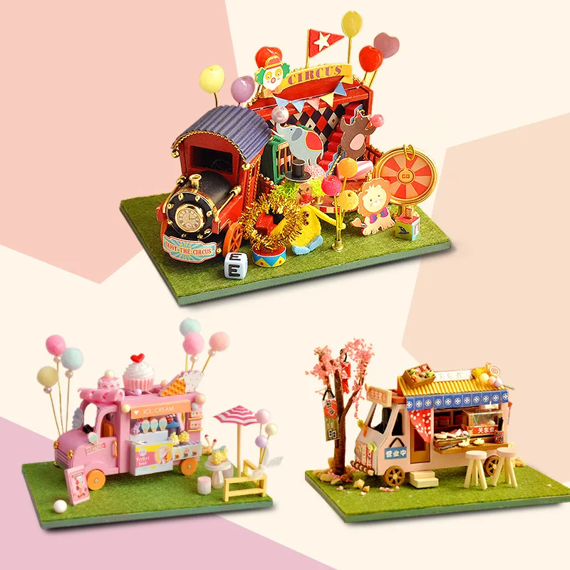 Nuevo DIY Mini Coche de la Tienda de Muñecas Mercado de la Noche de la Flor de Kanto Kit Montado en Miniatura, con Muebles de Casa de Muñecas, Juguetes para los Niños de las Niñas 2