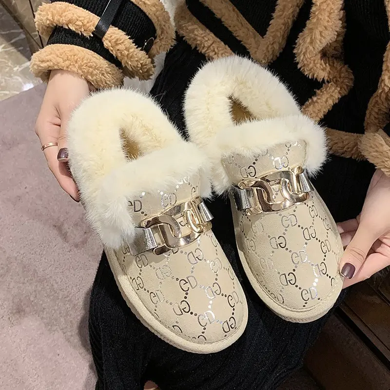 Invierno nueva moda plus de terciopelo zapatos de mujer de moda caliente botas de nieve de las plantas de los pies suaves cómodo antideslizante zapatos de algodón 2