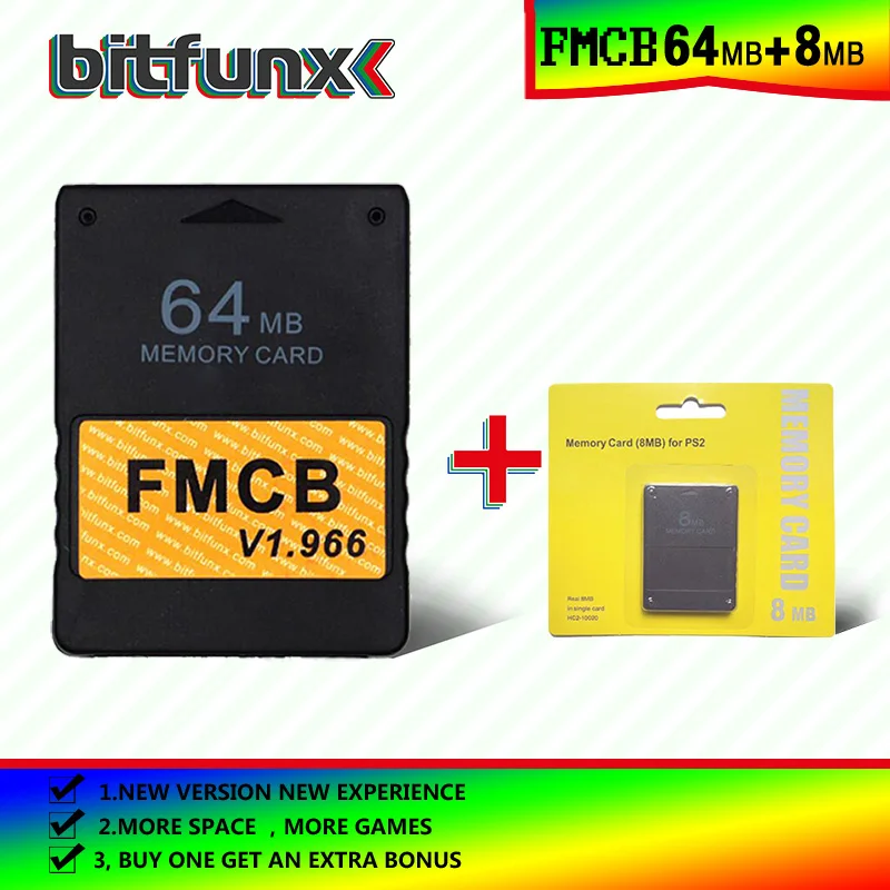 Bitfunx Free McBoot Tarjeta de Memoria （FMCB）64MB v 1.966 （nueva versión y la nueva función de）+8/16/32/128/MB tarjeta de memoria pack 2