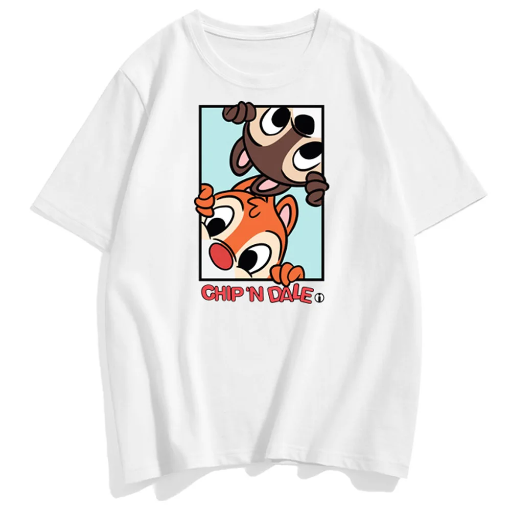 Disney T-Shirt de Moda Chip 'n Dale Ardilla de dibujos animados de Impresión de la Carta de las Parejas Unisex, las Mujeres T-Shirt O-Cuello de Manga Corta Tops 9 Colores 2