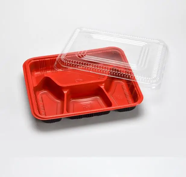 Desechables caja de almuerzo de comida para llevar de plástico de comida rápida en la caja de pp cuatro rejilla de la caja de embalaje con tapa 5000set a Guangzhou 2