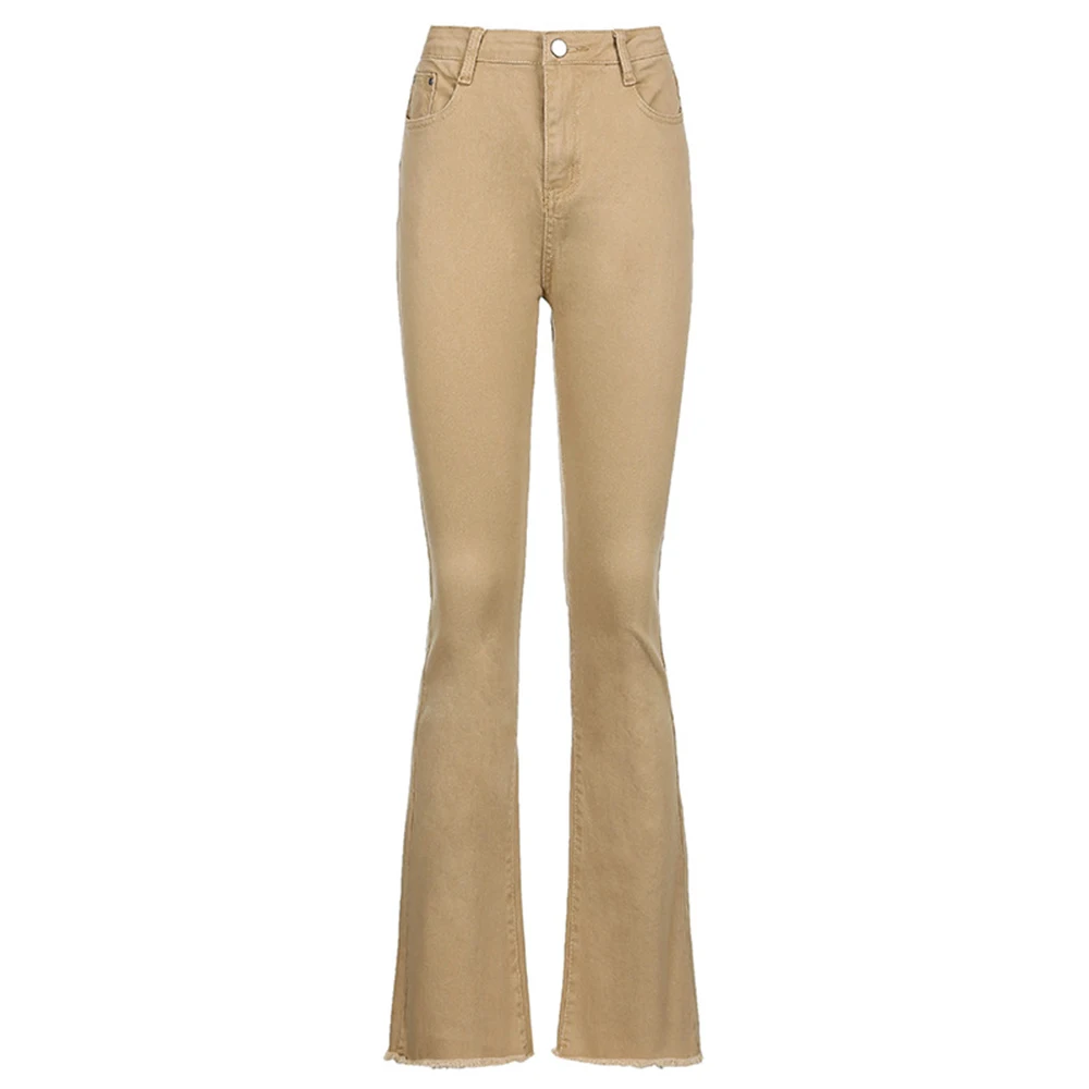 Las Mujeres Flare Jeans Pantalones Vintage Marrón Básico De Mezclilla De La Calle Harajuku Tramo De Corredores De Pantalones De Algodón De La Moda De Cintura Alta 2