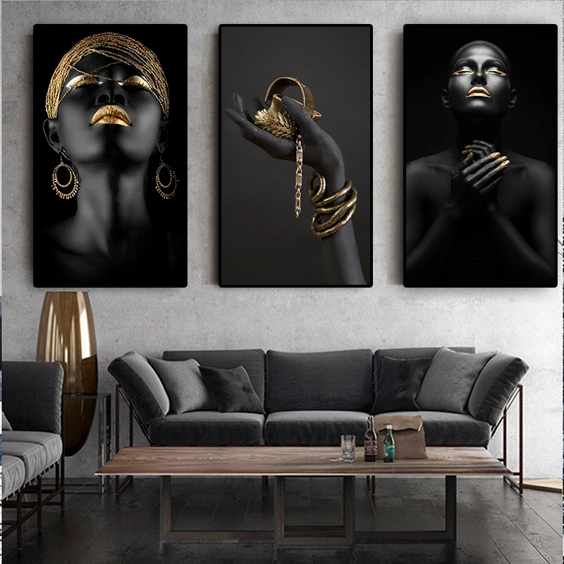 3 Paneles de Mano Negra Africana Desnuda Espectador Mujer, Óleo sobre tela, Carteles y Grabados de la Pared del Arte de la Imagen para la Sala de estar 2