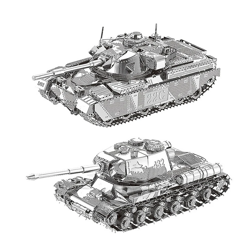 2pcs Conjunto de HK Nan yuan de Metales 3D Rompecabezas de la JS-2 tanque y el Jefe de tanque MK50 de BRICOLAJE de Corte Láser de Rompecabezas de Rompecabezas del Modelo de Juguetes Para Adultos, niños regalo 2