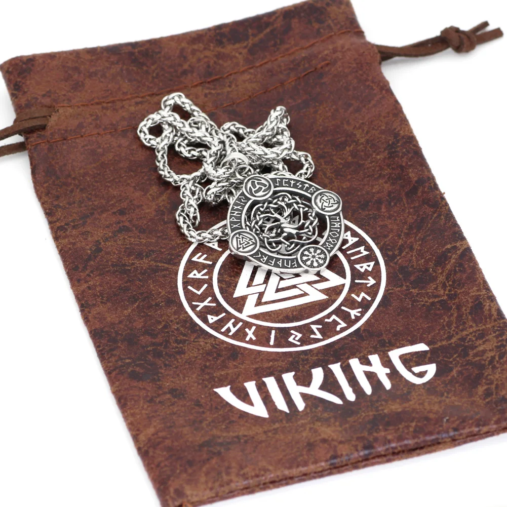 De acero inoxidable viking nórdicos brújula Vegvisir odin amuleto colgante, collar con bolsa de regalo 2
