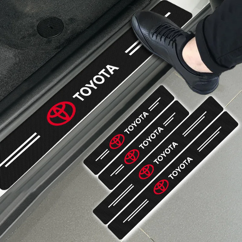 4pcs Car Emblema de Fibra de Carbono de la etiqueta Engomada de Auto Umbral de la Puerta Protector de Calcas para Toyotas Corolla Yaris Rav 4 Auris Camry C-hr 86 Prius 2