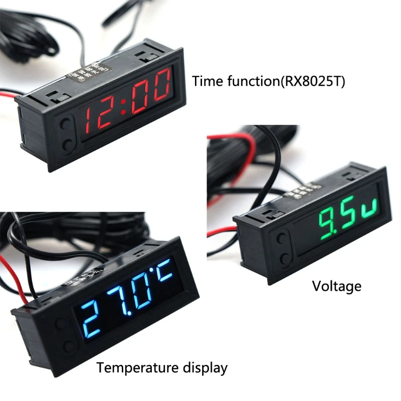 DIY Reloj Multifunción Coche de la Temperatura de la Batería Monitor de la Tensión del Voltímetro DC 12V 2