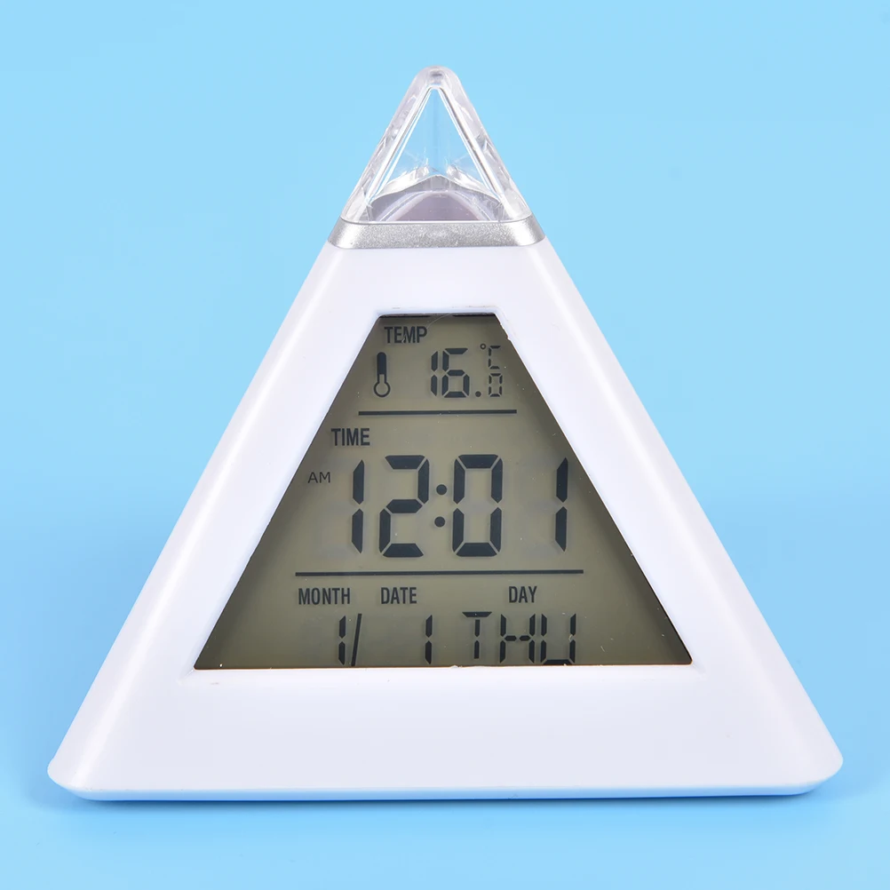 7 LED de Inicio del Escritorio de la Oficina de la Pirámide Digital del Color de la Retroiluminación siempre cambiante de la Tabla de Reloj de Alarma de Temperatura del Termómetro Calendario de la Fecha y Hora 2