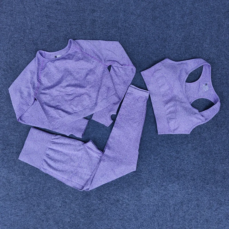 3PCS Perfecta Conjunto de Yoga de la Aptitud de los Deportes de Trajes de Yoga Camisas de Manga Larga, Cintura Alta Running Leggings de Entrenamiento Bra Top Gimnasio Sport Traje 2