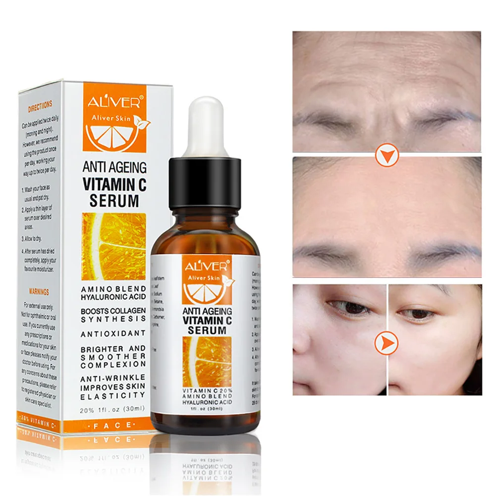 30ml, vitamina C suero facial, utilizado para la peca brillo, la reparación de las arrugas del ojo, el cuello brillo, anti-envejecimiento cuidado de la piel vitam 2