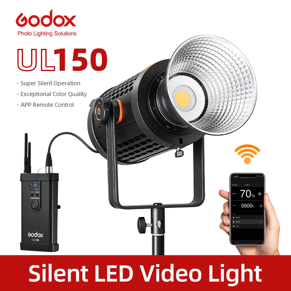 Godox UL150 150W 5600K Super Silenciosa Luz de Vídeo LED Bowens Monte de Nuevo la Disipación de Calor Separados Sistema de Soporte Remoto/App Contro 2