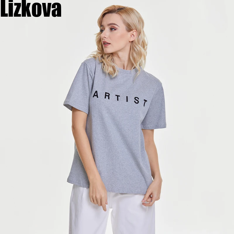 Lizkova de Primavera de la Mujer Camisetas de Algodón Carta de Impresión de Manga Corta Casual Tops 2021Harajuru O-cuello suelto Mujer Camisetas TW5971 2