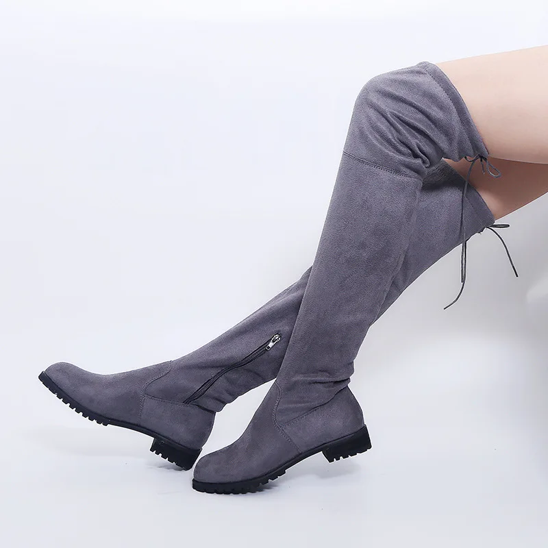 Color de Alta del Muslo Botas de Mujer Botas de Invierno de las Mujeres de Más de la Rodilla Botas Tramo Plano Sexy Zapatos de Moda 2018 Nuevas Botas de Montar 43 2
