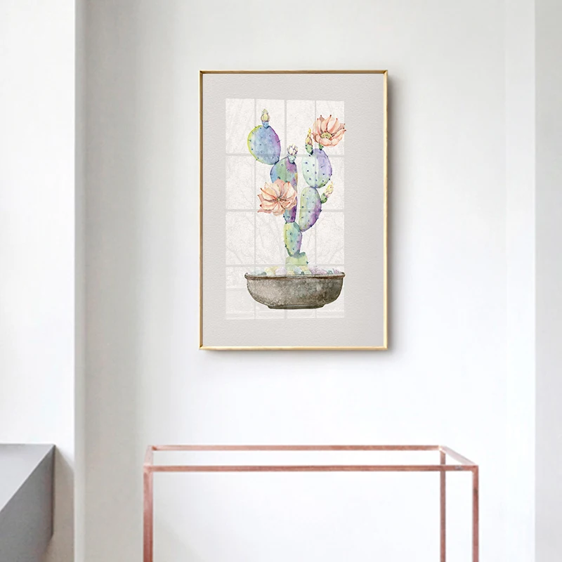 Acuarela Lienzo Impreso Cactus Pintura Cartel Botánico de la Pared la Imagen de la Flor para la Sala de estar Decoración de la Oficina 2