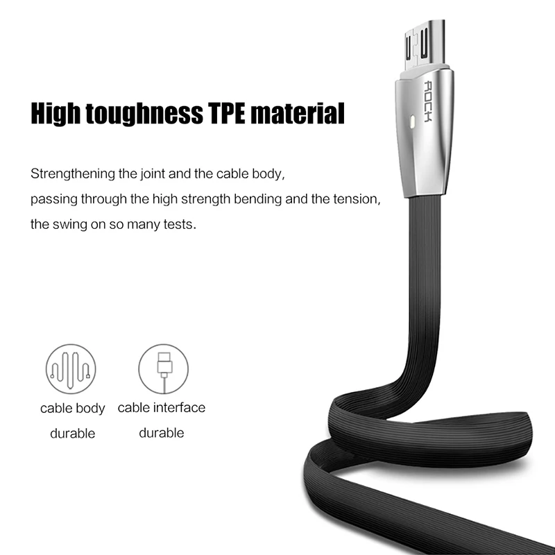 ROCK 2A 3D LED Micro USB Cable de Aleación de Zinc de la Lámpara del Led Cable Microusb para Samsung Htc Cargador Rápido de Cable para Xiaomi Huawei 2