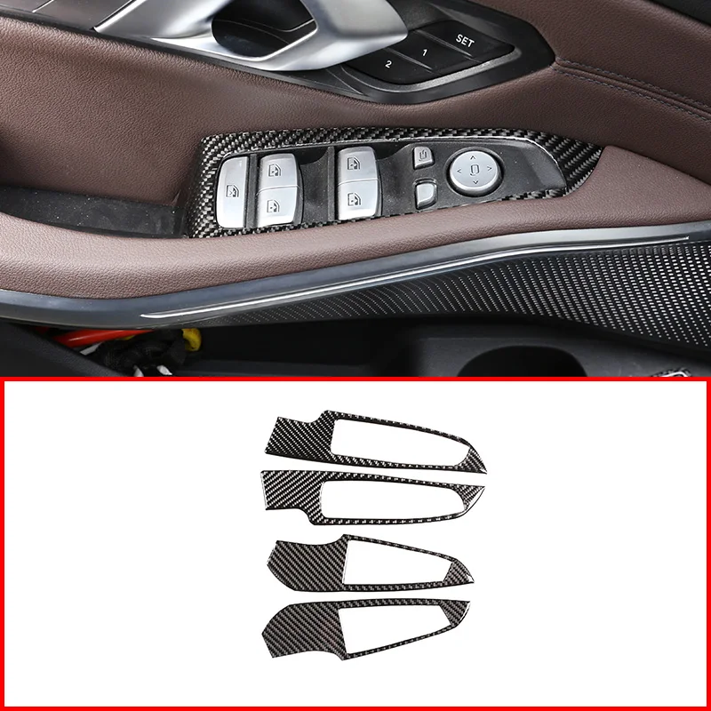 Interior del coche de Fibra de Carbono de la Ventana de Panel de Interruptor de Botón Marco de Cubierta de Panel de ajuste Accesorios Para BMW Serie 3 G20 G28 2019-2020 2