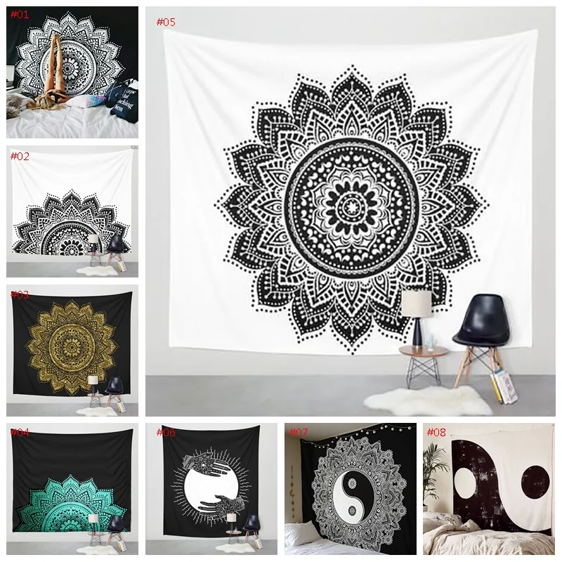 Bohemia en blanco y negro de tela de tapicería,multi-función de tapiz,Mandala mesa de paño, paño de muro, usable manta 2