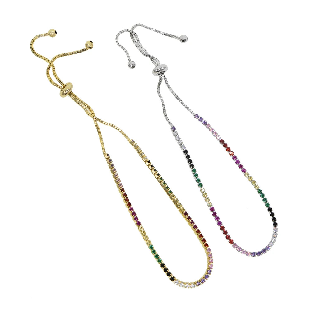 Nueva Colección arco iris de tenis pulsera colorida cúbicos circón de las mujeres de Encaje hasta el enlace de la pulsera de cadena grils de la moda de joyería de la cadena 2