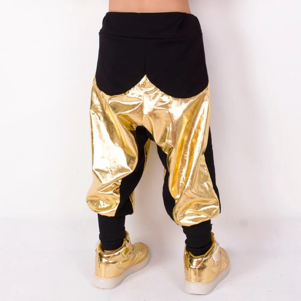 Heroprose de la Moda de Niños de Adultos de Baile Hip Hop Pantalones de la Ropa de los Niños pantalones de Chándal de Desempeño en el Escenario de Jazz Oro Negro harén pantalones 2