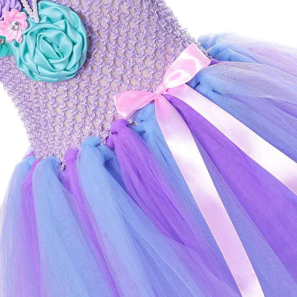 MUABABY Niña Princesa Sirena Tutu Vestido de los Niños de Ganchillo de Tul de la Correa del Vestido de Bola de Hijos de Ariel de la Cinta de Fantasía Vestido de Traje de Ropa 2