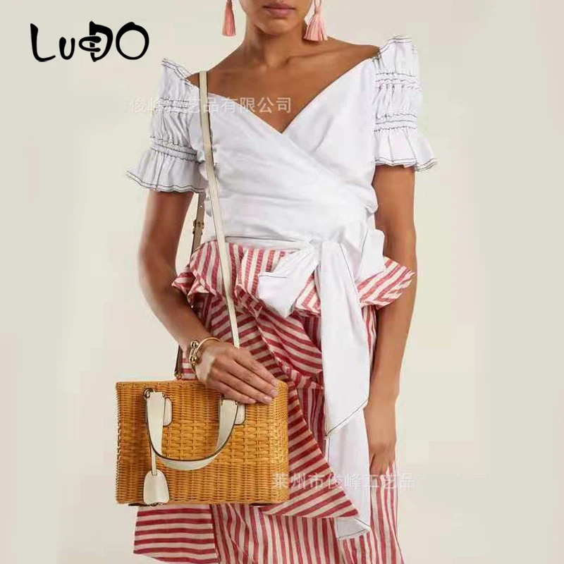 La famosa marca de las mujeres de Bambú, de paja de ratán bolsa de 2020 las damas de la moda de lujo de la mano de cuero, bolsas de mensajero, bolsas de mujer bolso de mano y carteras 2