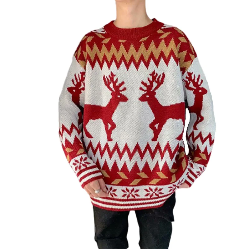 Nueva Pullovers Hombres Suéter De Navidad Cabras Impreso Suéteres De Hombre De Punto Suelto De Manga Larga Tocando Fondo Camisa Feliz Regalo Festival Rojo 2