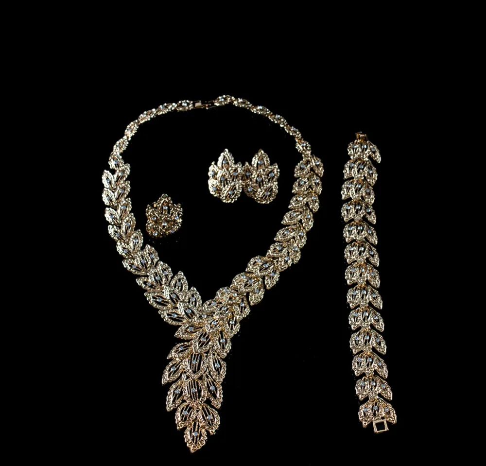 LAN PALACIO de áfrica conjuntos de joyas de fijación de color del color del oro de las señoras de cristal de la joyería de los pendientes del collar anillo de pulsera de envío libre 2