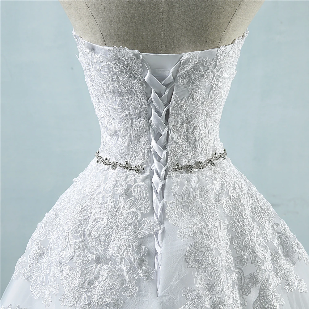ZJ9032 encaje de flores de Novia de Blanco Marfil de la Moda Sexy de Cristal de la línea de la Cintura 2019 2020 Vestidos de Novia para las novias más el tamaño de 2-26W 2