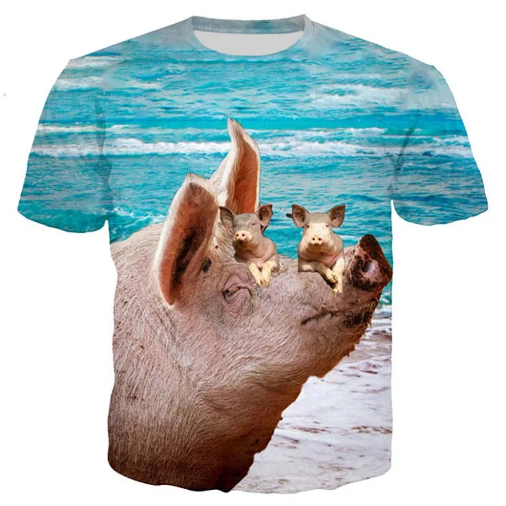 Nueva llegada popular Novedad animal perro cerdo vaca serie de camiseta de los hombres las mujeres de la impresión 3D de harajuku estilo camiseta tops de verano 2