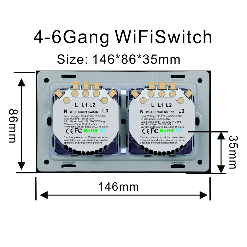 Lonsonho WiFi Smart Switch Tuya eWeLink 4 5 6 Pandilla de Vidrio del Panel Táctil Interruptor de Pared Inalámbrico de Control de Alexa principal de Google Compatible 2