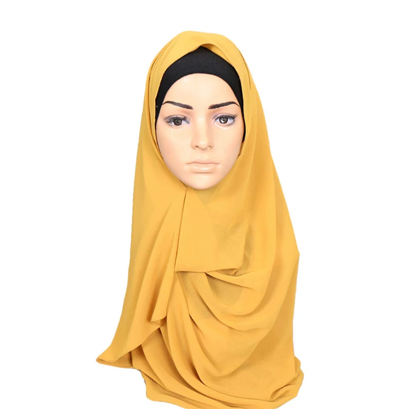 2020 Musulmán Doble Lazo de gasa hiyab bufanda femme musulman envolver la cabeza bufandas pañuelo islámico de malasia hiyab femenino foulard 2
