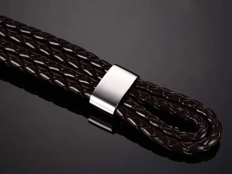 FNL LK4 brazalete de acero inoxidable venta caliente popular pulsera de hombre de acero único de cuero marrón material de la pulsera 18cm 2