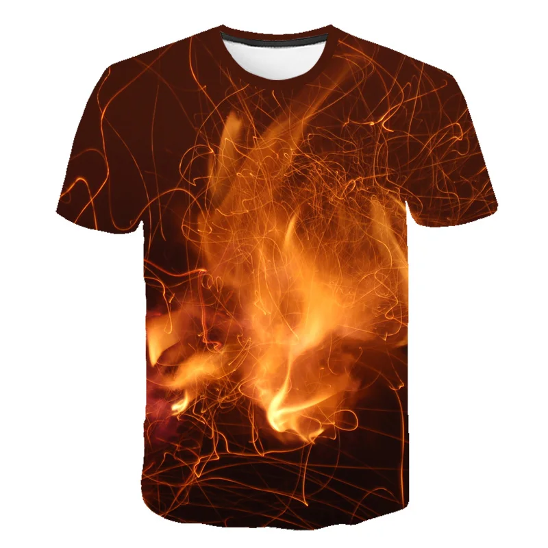 Nuevo Incendio Popular de la Novedad de la Camiseta de las Mujeres de los Hombres la Impresión 3D de la Suelta de la Camiseta de Verano Casual de Manga Corta Tops y Camisetas Hip Hop de la Calle 2