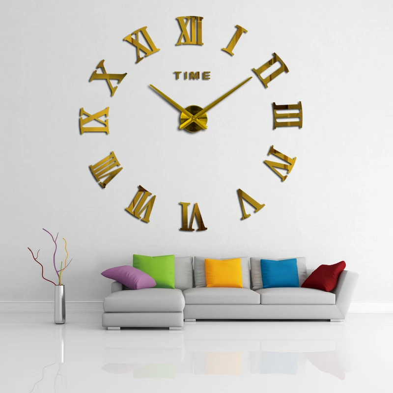Gran espejo acrílico reloj de pared diy reloj de cuarzo de una Sola Cara de los relojes de casa moderna de la decoración de la sala de estar círculo romano pegatinas 2