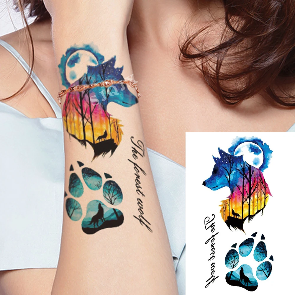 Tatuaje del arte de cuerpo pegatinas Lobo color de la Tinta de la etiqueta engomada del tatuaje para las Manos llenas de armas lleno de tatuajes Grandes animal de Lobo impermeable tatuaje 2