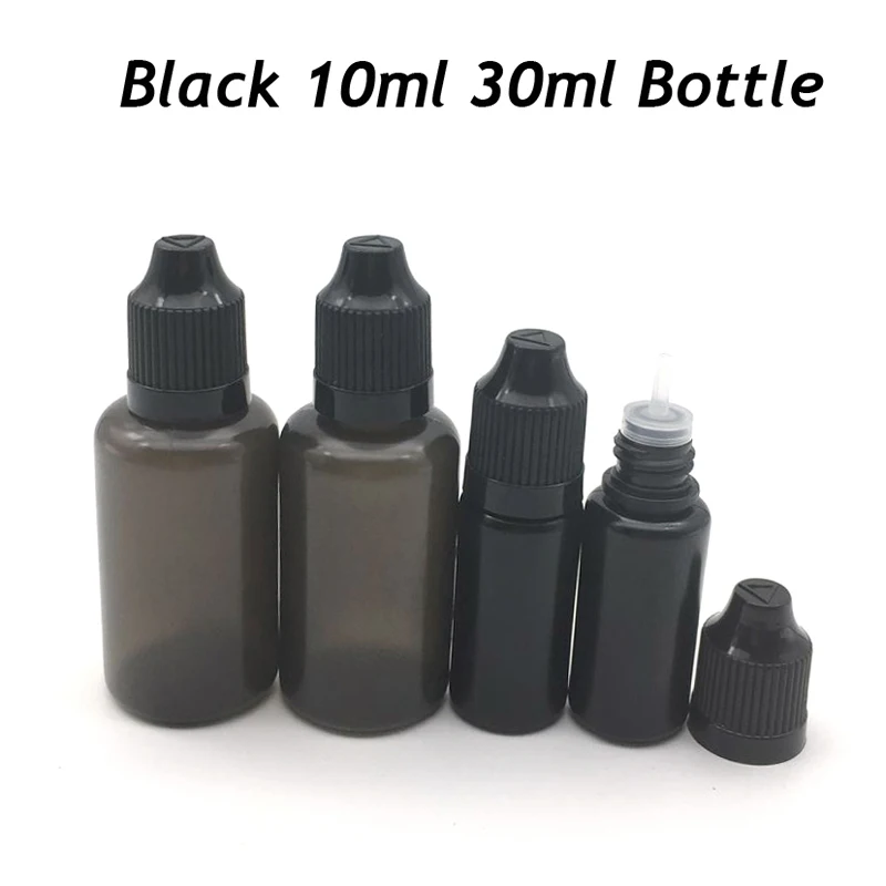 150Pcs Negro 5 ml 10 ml 30 ml PE Gotero de Plástico de la Botella de la Botella Con Tapa a prueba de Niños y de largo de la punta de los Ojos E la Botella de Líquido 2