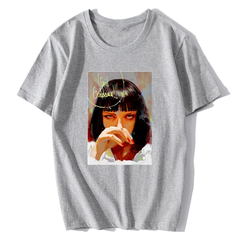 La película Pulp Fiction Camiseta de Uma Thurman Mia Wallace Quentin Tarantino Camisetas camiseta de Manga Corta Ropa Camisa de color Negro 3XL 2