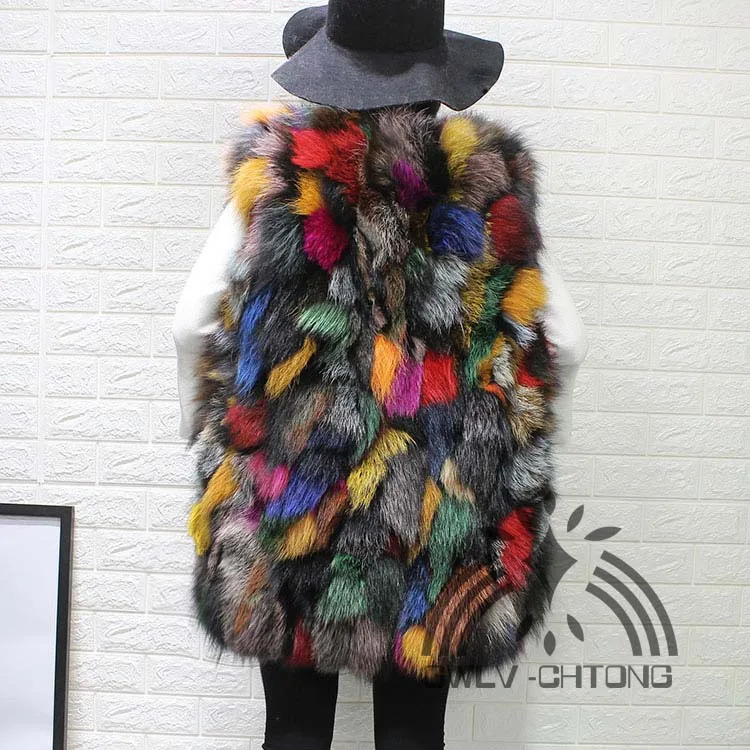 Los nuevos Real de la naturaleza genuina de piel de zorro chaleco de las mujeres de moda multi-color colorido chaqueta de piel gilet personalizadas de cualquier tamaño 2