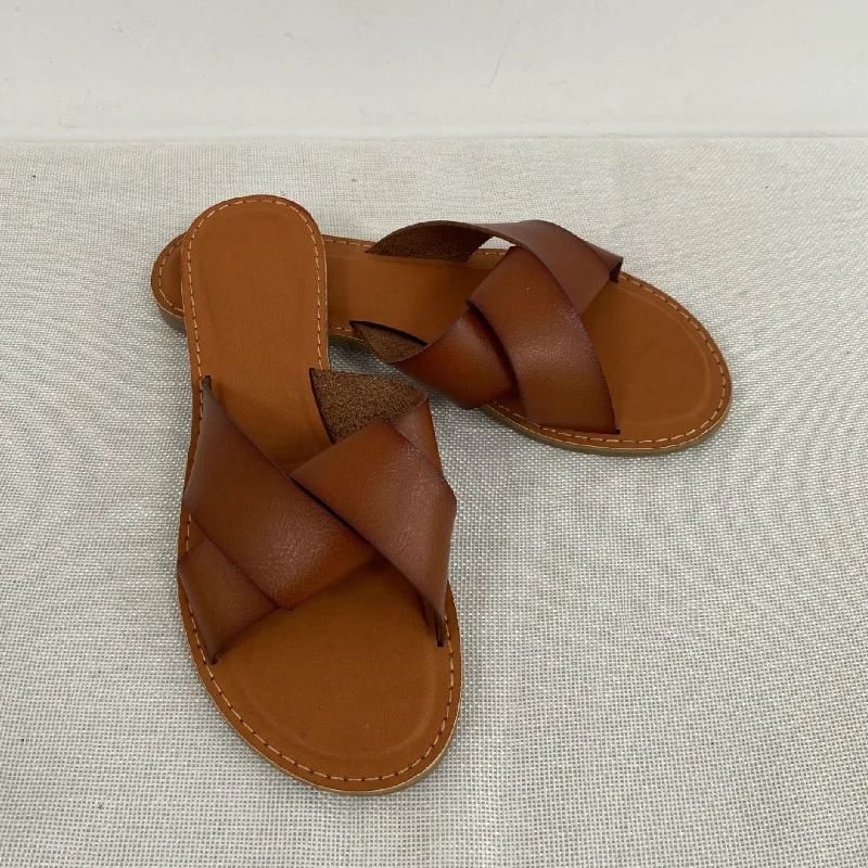 Romano Retro Mujer Sandalias de Gladiador de las Mujeres de la Moda de la Comodidad de Cuero Plano con Playa Casual Viajar Nuevas Diapositivas Zapatos de Playa 2
