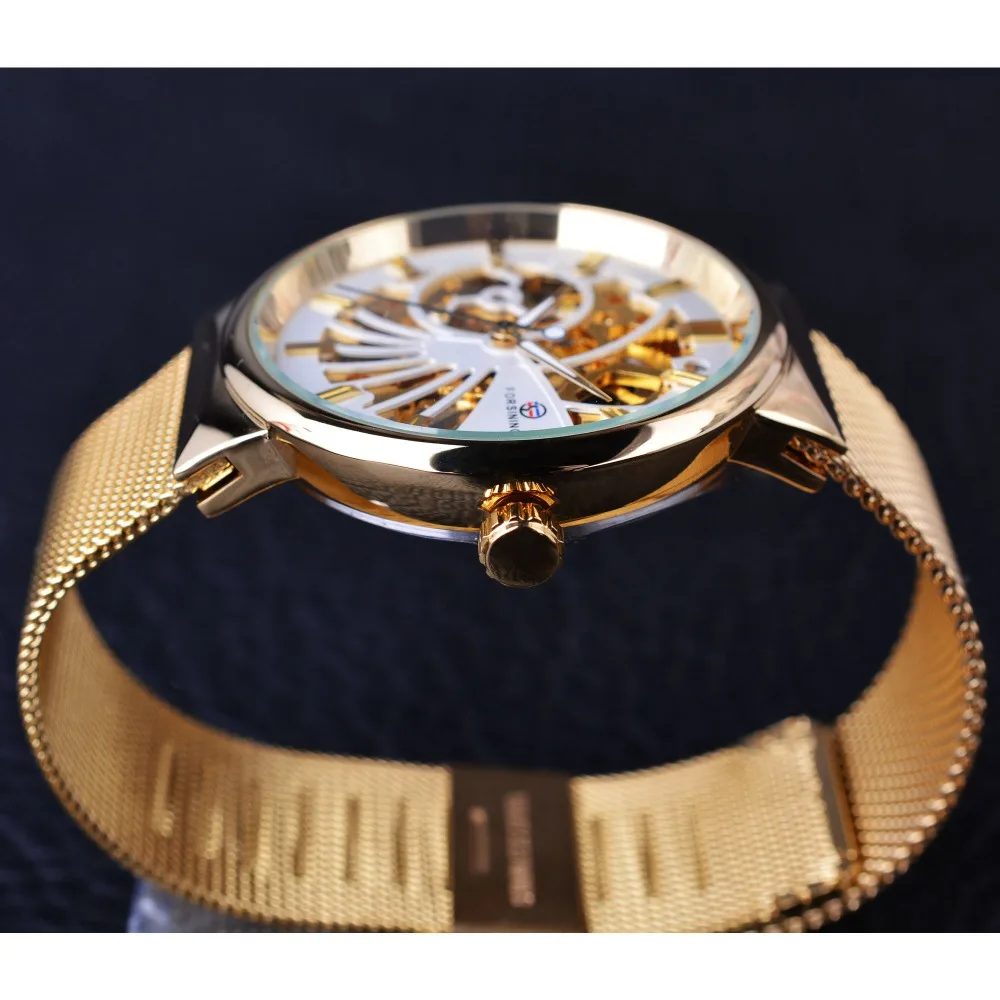 Forsining 2017 De Lujo De Oro Esqueleto Neutral Diseño De La Mujer Relojes Para Hombre De La Marca Superior De Lujo De Acero Inoxidable De La Prenda Impermeable Relojes De Pulsera 2