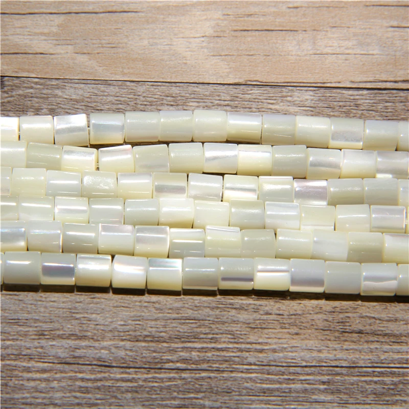 5x6mm Blanco Natural de la Madre de Concha de Perla tubo de Perlas Sueltas brillante Shell Espaciador Perlas Para la Joyería del Collar de la Crafs Hebra de 15