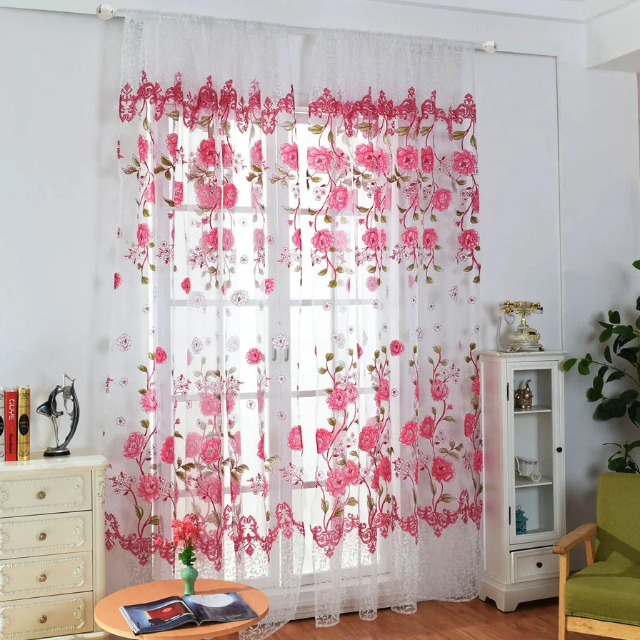 Cortinas Modernas Floral cortina voile de Tul de Cortinas para Sala de estar cortinas para Dormitorio Cocina quarto ciego 1pic 2
