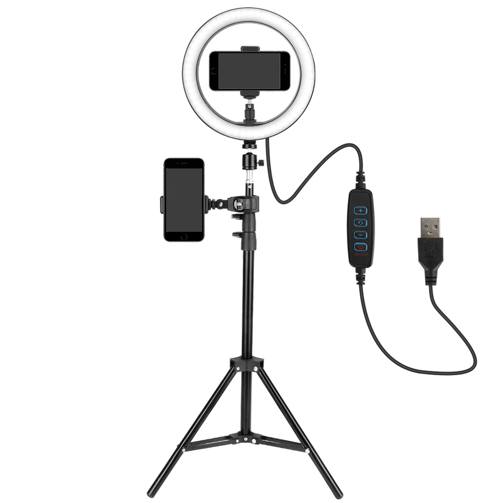 De Dimmable LED del Selfie Anillo de Luz con Trípode de 10 Pulgadas USB Selfie Anillo de la Lámpara de la Fotografía Anillo de Luz de Relleno para Selfie/Celular Phone Studio 2