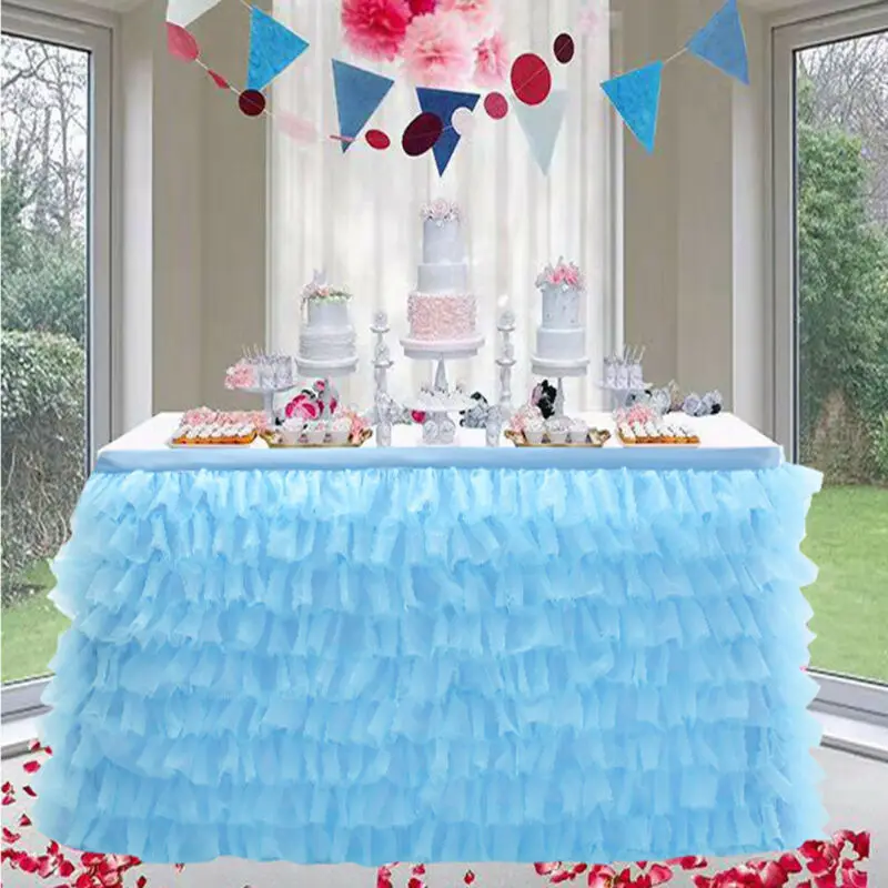 Tabla Falda de Tul de la Falda de la Mesa para la Boda de la Decoración de Baby Shower Cumpleaños Banquete de la Fiesta de la Boda de la Tabla de Rodapié 180x77cm 2