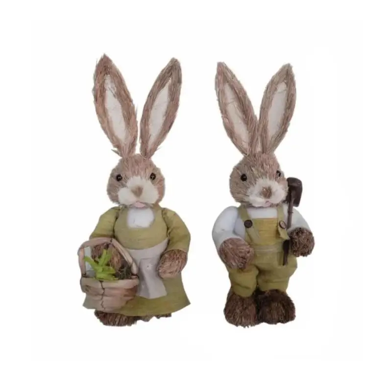 Lindo Paja Conejo de Conejito de Pascua Decoraciones de la Casa de Vacaciones de la Boda del Jardín Adorno M68E 3