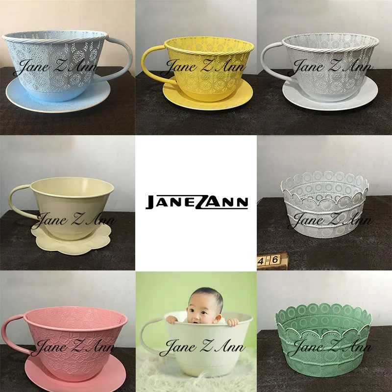Jane Z Ann bebé Recién nacido fotografía props infantil de hierro de la copa de la cesta creativa de imágenes ideas de la sesión de fotos de estudio de accesorios 3