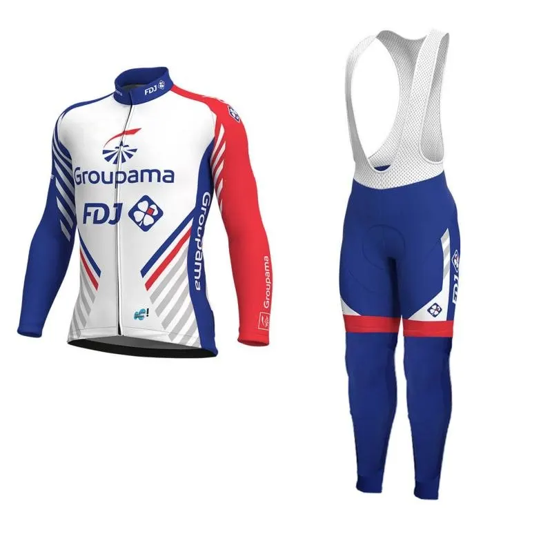 2019 primavera otoño equipo FDJ delgada pro de manga larga jersey de ciclismo kits transpirable MTB ciclo de tela Ropa ciclismo conjunto de almohadilla de gel 3