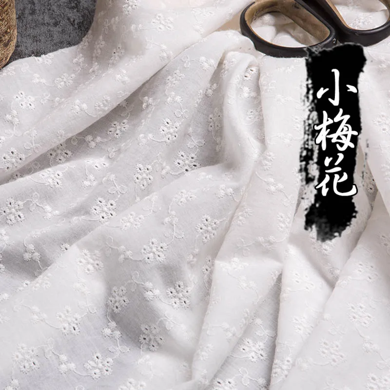 100x140cm Tela de Algodón Blanco Bordado Hueco de Encaje de Tela de Costura de Telas para Patchwork DIY Vestido de Novia hechos a Mano Material de 3