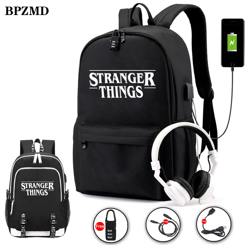 BPZMD Luminoso Bolsa Multifunción USB de Carga de las Cosas más extrañas de Viaje de Lona Mochila del Estudiante Para Adolescentes Niñas y Niños de la Escuela Bolsa de 3
