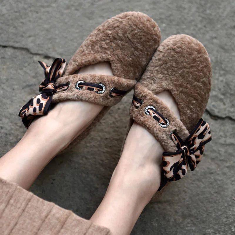 Artmu Original de Leopardo de Impresión de la Mariposa nudo de los Zapatos de Mujer de Invierno de la Felpa de los Zapatos Fuera Suave Suela hecho a Mano Zapatos Planos 2020 Nuevo 3